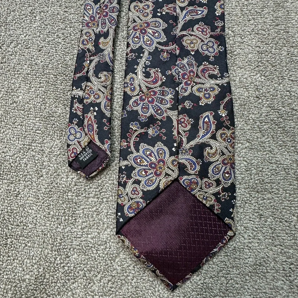 Christian Dior Monsieur Paisley Silk Tie Navy Blue Burgundy Gold USA Made 55in